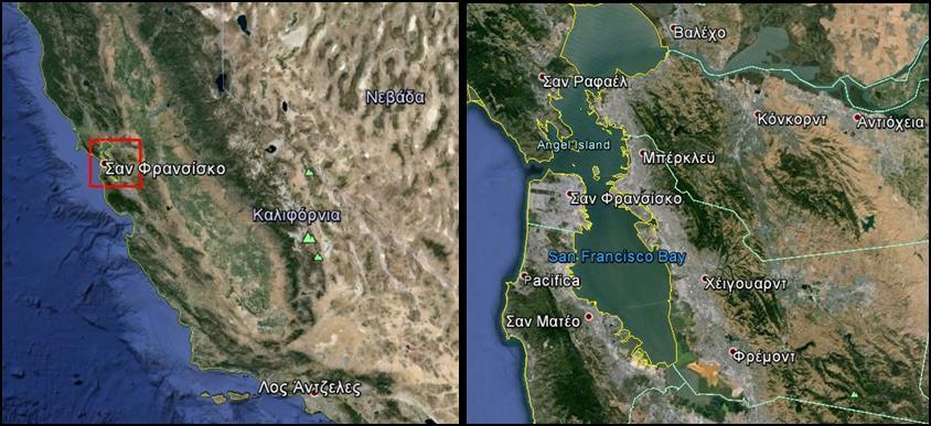4.Δεδομένα και Βήματα Επεξεργασίας Με βάση τα παραπάνω δύο κριτήρια, επιλέχθηκε η ευρύτερη περιοχή του κόλπου του Σαν Φρανσίσκο στην Καλιφόρνια των Η.Π.Α.