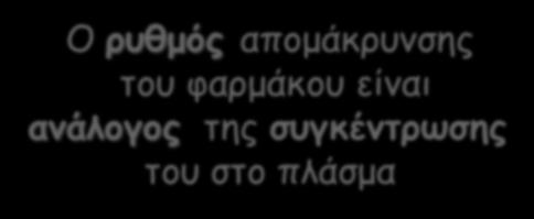 ρυθμός απομάκρυνσης του φαρμάκου είναι ανάλογος της συγκέντρωσης του στο