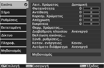 Μενού Διαμόρφωση Δυνατότητες του Μενού Διαμόρφωση Λειτουργίες του μενού Διαμόρφωση Από το μενού Διαμόρφωση, μπορείτε να εφαρμόσετε προσαρμογές και ρυθμίσεις για τις επιλογές "Σήμα",