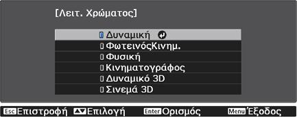 Όταν επιλέγετε το μενού κορυφής στην αριστερή πλευρά, το υπομενού της δεξιάς πλευράς αλλάζει. d Εμφανίζεται η οθόνη ρύθμισης για την επιλεγμένη λειτουργία.