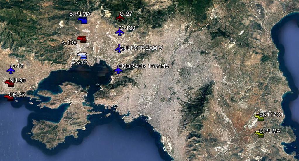 κανένα άλλο εναέριο μέσο δεν μπορεί να καλύψει την απαίτηση για διακομιδή Εικόνα 23: Χωροθέτηση εναέριων μέσων στο νομό Αττικής Πηγή: ΓΕΑ, Διαταγή Εκτέλεσης Αεροδιακομιδών Επ Ωφελεία ΕΚΑΒ, Αθήνα,