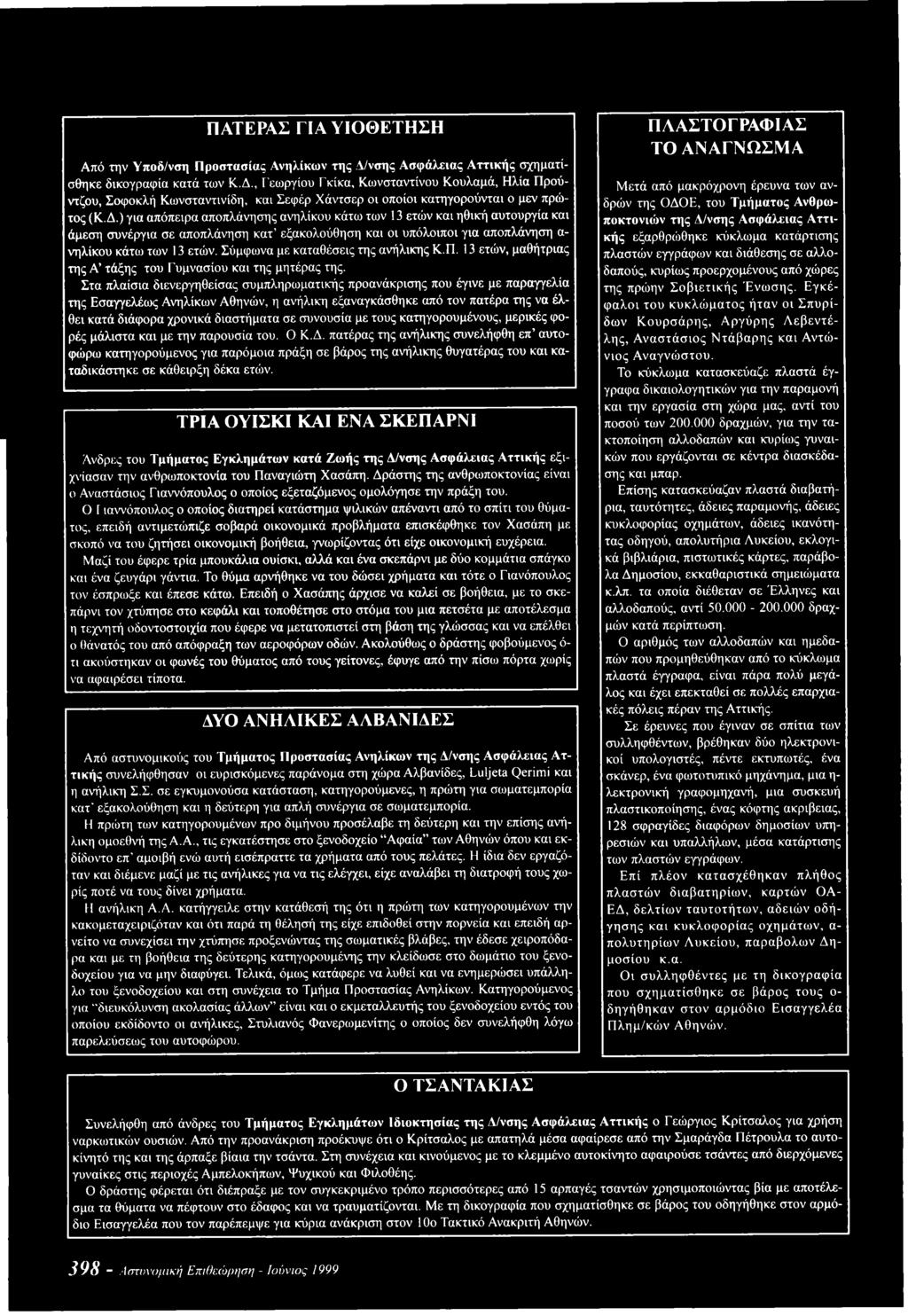 , Γεωργίου Γκίκα, Κωνσταντίνου Κουλαμά, Ηλία Προύντζου, Σοφοκλή Κωνσταντινίδη, και Σεφέρ Χάντσερ οι οποίοι κατηγορούνται ο μεν πρώτος (Κ.Δ.