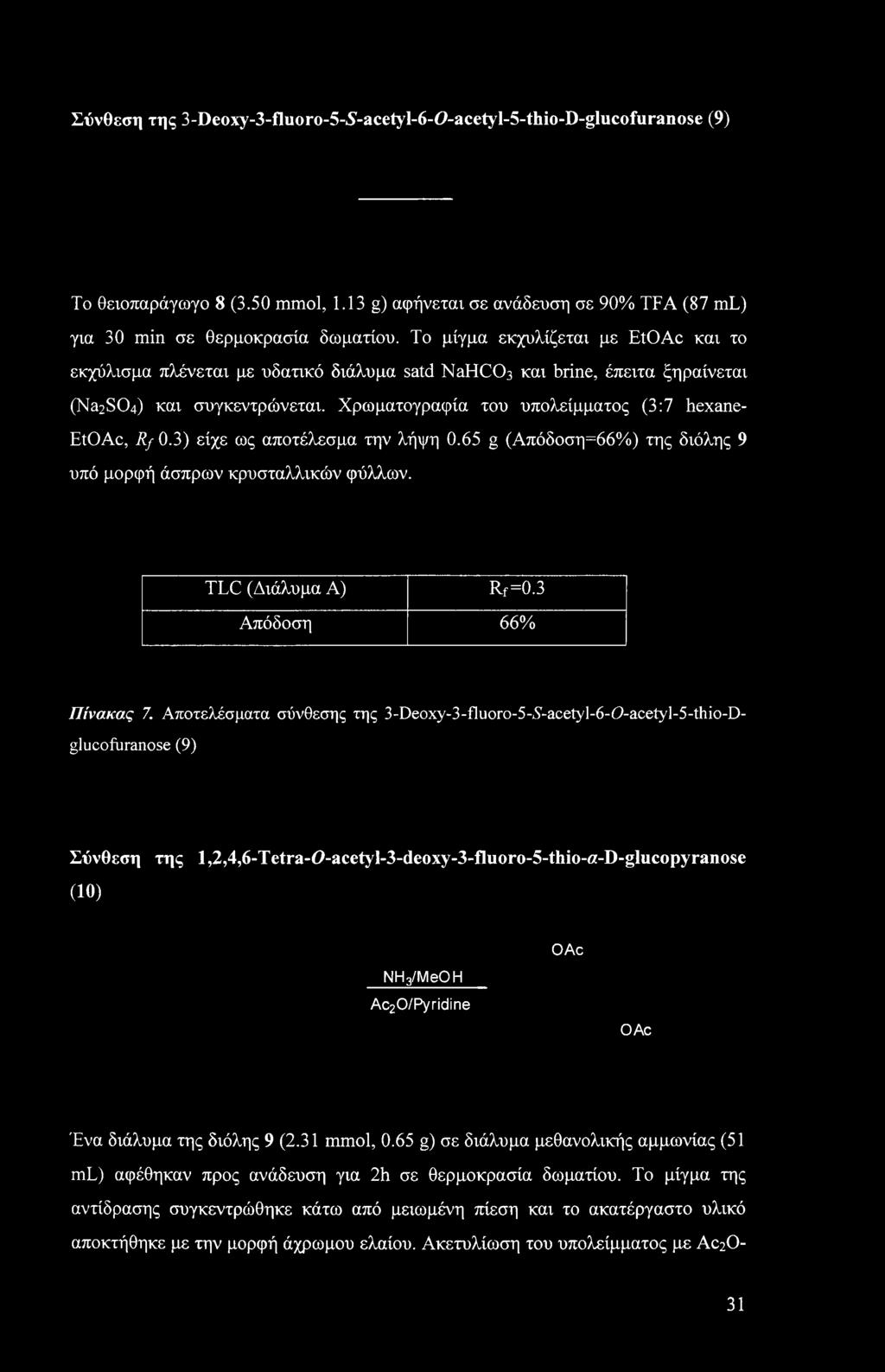 Χρωματογραφία του υπολείμματος (3:7 hexane- EtOAc, Rf 0.3) είχε ως αποτέλεσμα την λήψη 0.65 g (Απόδοση=66%) της διόλης 9 υπό μορφή άσπρων κρυσταλλικών φύλλων. TLC (Διάλυμα Α) Rf=0.