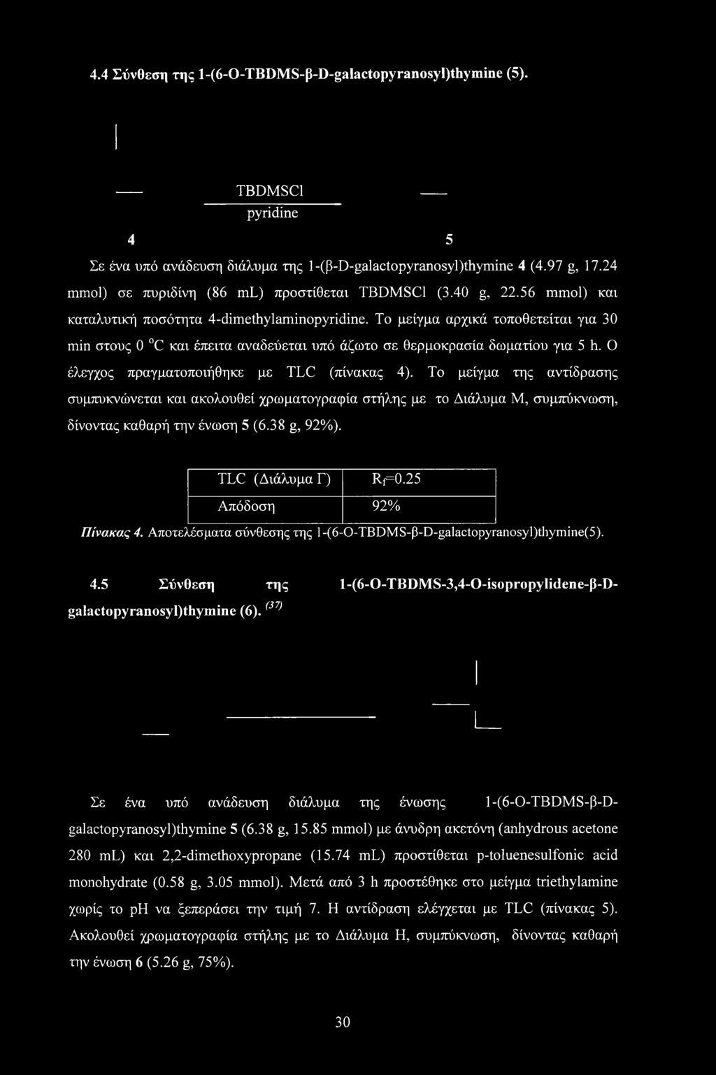 Το μείγμα αρχικά τοποθετείται για 30 min στους 0 C και έπειτα αναδεύεται υπό άζωτο σε θερμοκρασία δωματίου για 5 h. Ο έλεγχος πραγματοποιήθηκε με TLC (πίνακας 4).