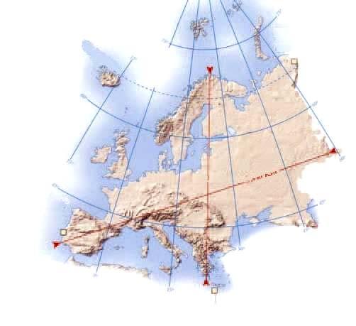 1ο ακρότατο σημείο: 2ο ακρότατο σημείο: Αρκτικός κύκλος ΑΚΡ ΡΟΚΑ ΠΟΡΤΟΓΑΛΙΑ 9 ο 32 Β. ΟΥΡΑΛΙΑ ΟΡΗ 66 ο 12 Α ΓΑΥ ΟΣ, ΕΛΛΑ Α 34 ο 51 Ν Χάρτης ακρότατων σημείων της Ευρώπης 2.