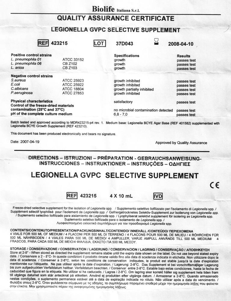 3.1. ΣΤΟΙΧΕΙΑ LEGIONELLA GVPC SELECTIVE