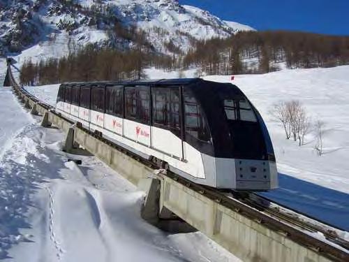 Υπόγειο ή υπέργειο φινικυλέρ (funicular): μεγάλες αλληλοΐσορροπούμενες καμπίνες, οδηγούμενες με σιδηροτροχιές τοποθετημένες σε ικρίωμα ή τούνελ (εικόνα 5).