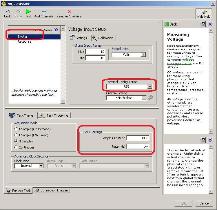 Εύκολα διακρίνεται το μοντέλο της κάρτας (PCI 69 και τα αντίστοιχα 3 κανάλια, εκ των οποίων έχουν επιλεγεί το ai και το ai. Ακολουθεί κατάλληλο παράθυρο ρύθμισης λειτουργίας των επιλεγμένων καναλιών.