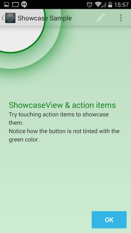 Η βιβλιοθήκη ShowcaseView [14] χρησιμοποιείται για τη ανάδειξη συγκεκριμένων στοιχείων της διεπαφής χρήστη με ένα ελκυστικό τρόπο για δημιουργία οδηγιών χρήσης των συστατικών στοιχείων της οθόνης.