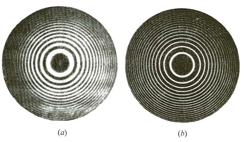 Fig. 9.16. Imagini de interferenţă realizate cu interferometrul: a). Michelson, b). Fabry-Perot 9.3.