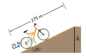 فيز 71 تدريب :يدفع شخص دراجة كتلتها 13kgإىل أعلى طريق مائل بزاوية 5 درجة وطول الطريق 75m والقوة الىت يدفع بها الشخص الدراجة هى 5N وموازية للسطح املائل - 0 الشغل الذى يبذله الشخص ) 9.