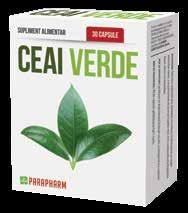 ceai verde capsule Mod de prezentare: 30 de capsule gelatinoase tari / cutie Preparatul este un superconcentrat de ceai verde decofeinizat (din 500 kg frunze de ceai verde se obține 1 kg de