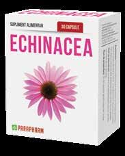 echinacea Mod de prezentare: 30 capsule gelatinoase tari / cutie Acest supliment alimentar conține un extract standardizat din Echinacea purpurea și este destinat stimulării sistemului imunitar.