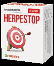 herpestop Mod de prezentare: 30 de capsule gelatinoase tari / cutie Suplimentul alimentar Herpestop este destinat persoanelor care suferă de apariția periodică a unor erupții veziculare, denumite