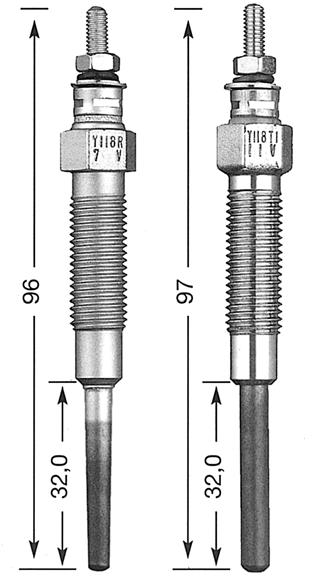 SERIES OF GLOW PLUG (ACTUAL SIZE) Y-118 R Y-118