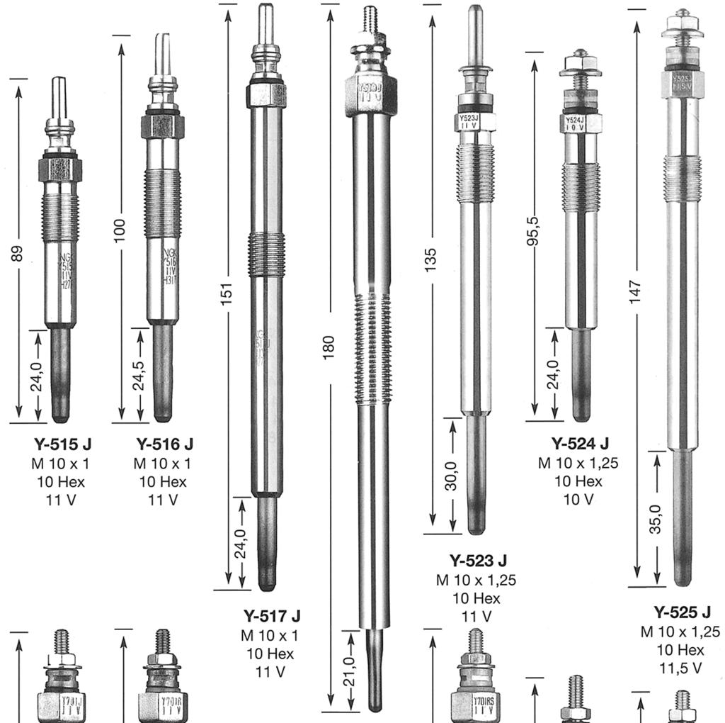 SERIES OF GLOW PLUG (ACTUAL SIZE) Y-515 J Y-516 J M 10 x 1 M 10 x 1 10 Hex 10