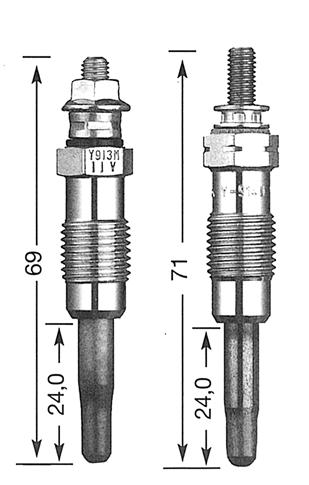SERIES OF GLOW PLUG (ACTUAL SIZE) Y-913 M Y-914 U Y-916 J