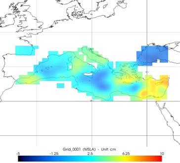 Εικόνες 1 και 2: Χάρτες Ανωμαλιών του Επιπέδου της Θάλασσας (MSLA) για το έτος 2012 από δεδομένα two-sat-merged (αριστερά) και all-sat-merged (δεξιά).