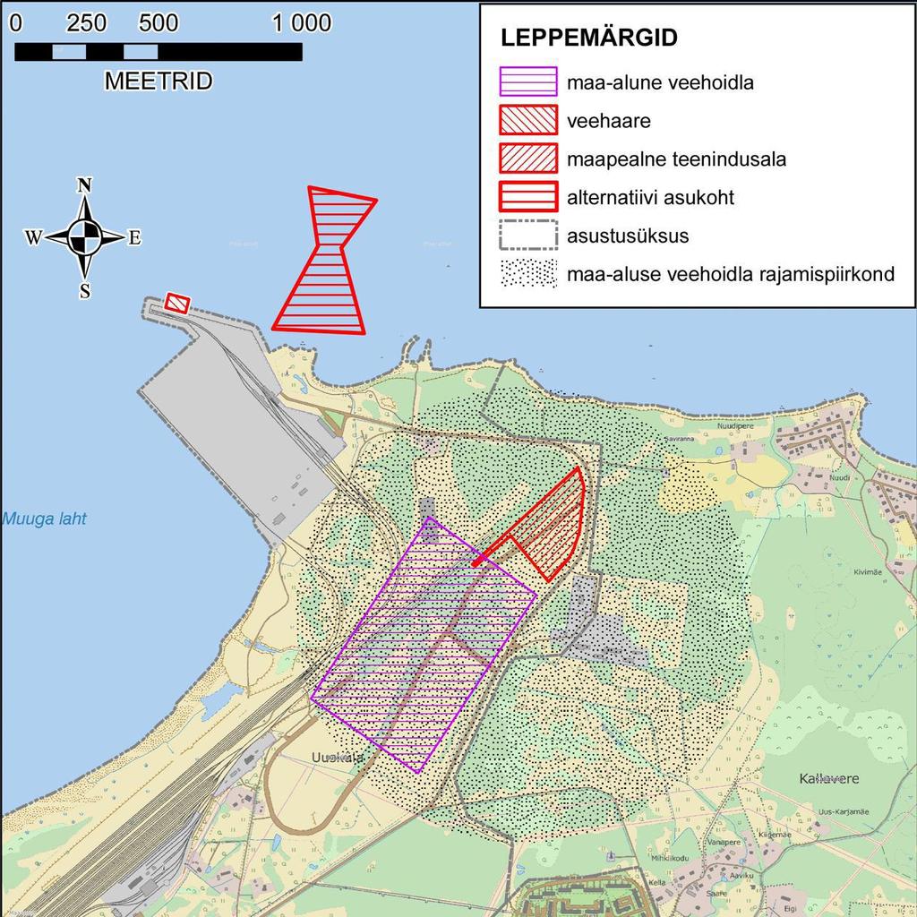 Joonis 1. Kavandatava tegevuse ja selle alternatiividega seotud alad Uusküla külas Veehaardesse paigaldatakse prügipüüdmisseadmed ning veelüüsid.