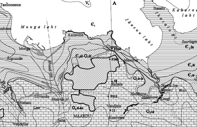 Joonis 4. Piirkonna geoloogiline kaart (Eesti geoloogiline baaskaart, 2002) Muuga sadama piirkond Muuga sadama piirkonna pinnakatte moodustavad liustikujärve- ja meresetted.