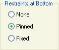 Ô Restraints at Bottom: Là ô khai báo (gán) điều kiện biên cho các nút ở chân cột. - None: Không gán điều kiện biên. - Pinned: Gối cố định. - Fixed: Ngàm.