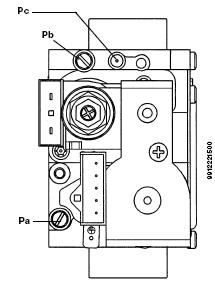 REGLAJUL PRESIUNILOR DE GAZ Reglarea presiunii de maxim (P.max( P.max) Connectati sonda de presiune (+) a unui manometru diferential la punctul de masura (Pb) al valvei de gaz.