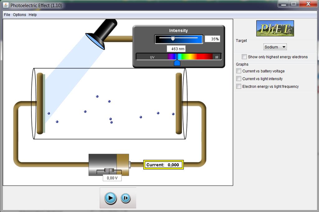 VIRTUALNI POKUS: U bilo koju tražilicu na internetu upišite: https://phet.colorado.edu/en/simulation/legacy/photoelectric Slika 14.2. Phet simulacija 1. Otvorite Phet simulaciju.