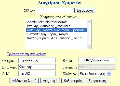 /admin/ Παρέχει τη δυνατότητα να τροποποιηθεί η παραµετροποίηση του συστήµατος από το διαχειριστή 9 Όνοµα