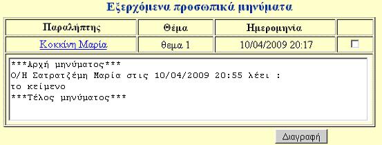 Εικόνα 43 Για τη σύνθεση ενός προσωπικού µηνύµατος, πρέπει πρώτα να επιλεχθούν οι παραλήπτες. Η εφαρµογή παρέχει µια φόρµα αναζήτησης, για τον ευκολότερο εντοπισµό των παραληπτών.