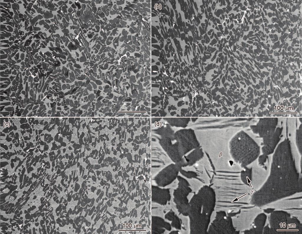 V G 1342 G xæncn arlhn\ 49 ( 4 Ti 42Al 9V.3Y SEM Fig.4 SEM images of Ti 42Al 9V.3Y alloy after hot compression at different temperatures T and strain rates (b) 115,.1 s 1 (c, d) 115,.1 s 1 (a) 15,.