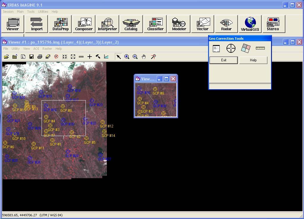 Γίνεται αναγνώριση των σημείων που επιλέχθηκαν από τους χάρτες της Γ.Υ.Σ. και πληκτρολογούνται στα πεδία XReference και YReference οι συντεταγμένες σε ΕΓΣΑ 87 (παράθυρο GCP Tools).