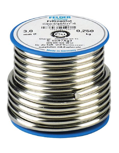 Cod articol Forma de livrare Ambalajul Unitar Diametru Aliaj Intervalul de topire 14972010 0,100 kg Bobine 100 Buc 2,00 mm Sn97Cu3 230-250 C 149720201 0,250 kg Bobine 50 Buc 2,00 mm Sn97Cu3 230-250 C