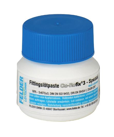 Paste de lipit pentru fitinguri pentru instalaţiile cu ţevi din cupru Pastă de lipit pentru fitinguri Cu-Rofix 3-Special Pentru lipirea moale a ţevilor de cupru în instalaţiile de apă potabilă şi