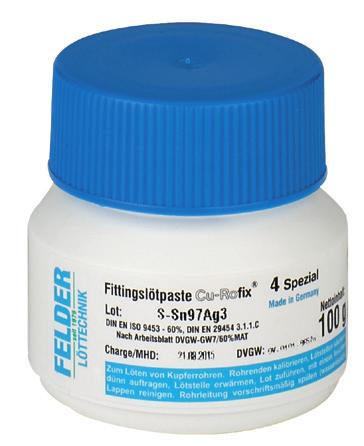 Paste de lipit pentru fitinguri şi fondanţi pentru instalaţiile cu ţevi din cupru Pastă de lipit pentru fitinguri Cu-Rofix 4-Special / Cu-Rofix 4 Pentru lipirea moale a ţevilor de cupru în