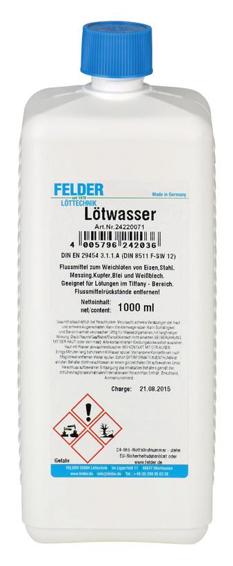 500 ml 24220071 Flacon 15 Buc Flacon de 1000 ml 24220086 Canistră 1 Buc Canistră de 25,000 l Vaselină de lipit Flux decapant