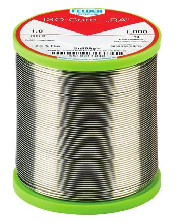 B respectiv DIN EN 61190-1-3, ROM1 Sârmă pentru lipituri moi standard pentru lipirea manuală în ingineria electrică, conţinut standard de flux decapant 2,5 % Conţinut de halogen RA: 1,0%, RA-05: <
