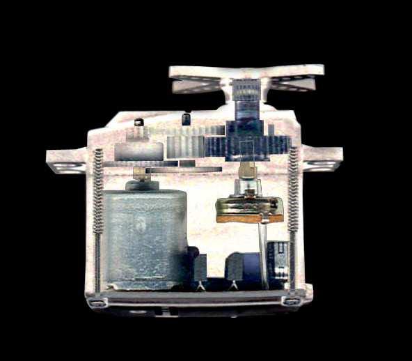 מבנה של מנוע סרוו תמסורת מכאנית (גיר), יכולה להיות עשויה מפלסטיק או מתכת, עם או ללא מיסבים.