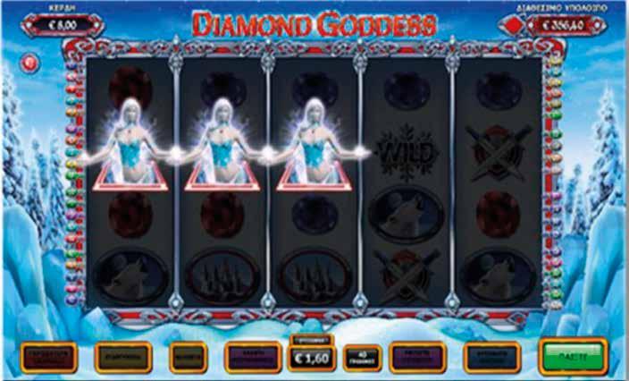 5.1.4 DIAMOND GODDESS / ΜΠΟΝΟΥΣ / ΔΩΡΕΑΝ ΠΑΙΧΝΙΔΙΑ Τρία ή περισσότερα σύμβολα οπουδήποτε στην οθόνη απονέμουν το μπόνους των δωρεάν περιστροφών.