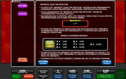 2.7.4 SWINGING BELLS / ΜΠΟΝΟΥΣ Μπόνους όλων των Φρούτων Το ποσό του Μπόνους για όλα τα φρούτα το κερδίζεται με οποιονδήποτε συνδυασμό 9