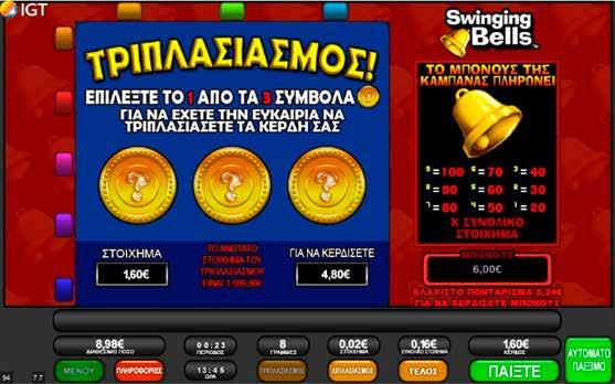 2.7.7 SWINGING BELLS / ΤΡΙΠΛΑΣΙΑΣΜΟΣ Όταν πατηθεί το πλήκτρο Τριπλασιασμού, εμφανίζεται πάνω από τους κυλίνδρους μια νέα οθόνη με δύο σύμβολα για να διαλέξετε.