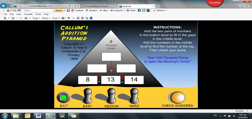 1 Ιστοσελίδα http://www.explorelearning.com/index.cfm?method=cresource.dspdetail&resourceid =1021 Το εφαρμογίδιο δίνει τη δυνατότητα αναπαράστασης της αφαίρεσης αριθμών με χάλασμα δεκάδας.