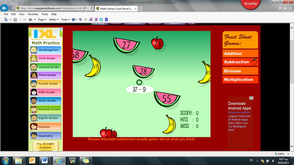 com/mathgames/fruitshoot/fruitshoot_subtraction.htm Τα παιδιά εξασκούνται με αφαιρέσεις αριθμών σε διαφορετικά επίπεδα δυσκολίας.