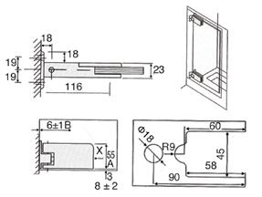 πλάτος φύλλου: 900mm Υλικό: Ζάμακ Hinge Glass-Wall with Return Max