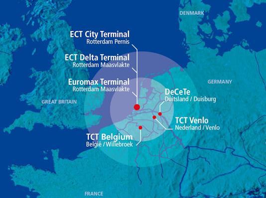 Για παράδειγμα η ECT (Europe Container Terminals) ιδιοκτησίας Hutchinson Port Holdings στο Ρότερνταμ έχει ακολουθήσει μία στρατηγική απόκτησης βασικών τερματικών της ενδοχώρας, όπως το σιδηροδρομικό