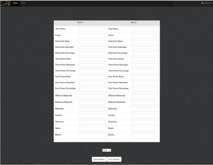 Μόλις ο χρήστης συνδεθεί στο λογαριασµό του εµφανίζεται η φόρµα µε τα βασικά στατιστικά ενός αγώνα µπάσκετ, τα οποία έχουν περιγραφεί παραπάνω.