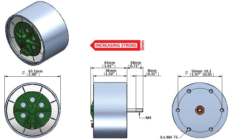 P 1 is the continuous (1% ED) excitation power at mounted to a massive heatsink at 2 C VM634L 4 VM634L 25 VM634L 19 GEEPLUS VM634L P 1 28 W Total Mass 75 g T max 13 C Coil Mass 43 g R 2 3.7 1.