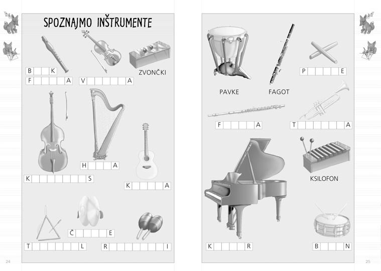 SPOZNAJMO IN TRUMENTE CILJI: Spoznavanje inπtrumentov; sluπno prepoznavanje zvokov inπtrumentov; vizualno prepoznavanje oblike inπtrumentov.