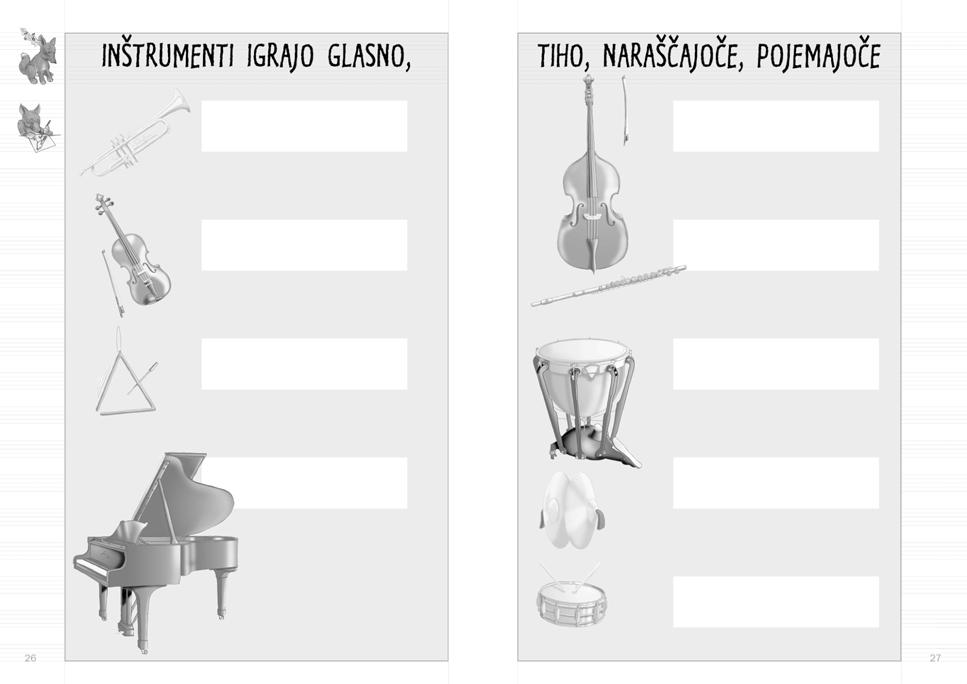 IN TRUMENTI IGRAJO GLASNO, TIHO, NARA»AJO»E, POJEMAJO»E CILJI: Prepoznavanje posameznih inπtrumentov; dinamiëne razlike (glasno, tiho, naraπëajoëe, pojemajoëe).