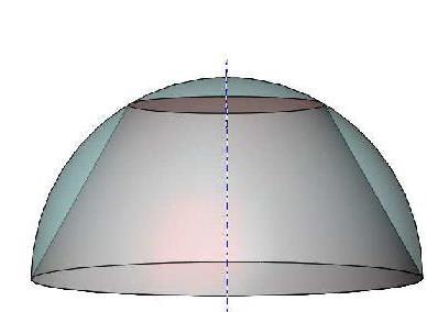 зарубљена купа, као и једна њена мања основа ( видети слику десно). Израчунајмо укупну површину тог омотача и мање основе купе.