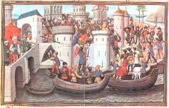 2. Η άλωση της Κωνσταντινούπολης από τους σταυροφόρους (Μικρογραφία χειρογράφου, Παρίσι, Βιβλιοθήκη Αρσενάλ, 15ος αι.) Στην τέταρτη σταυροφορία, οι σταυροφόροι 2 συγκεντρώθηκαν στη Βενετία.